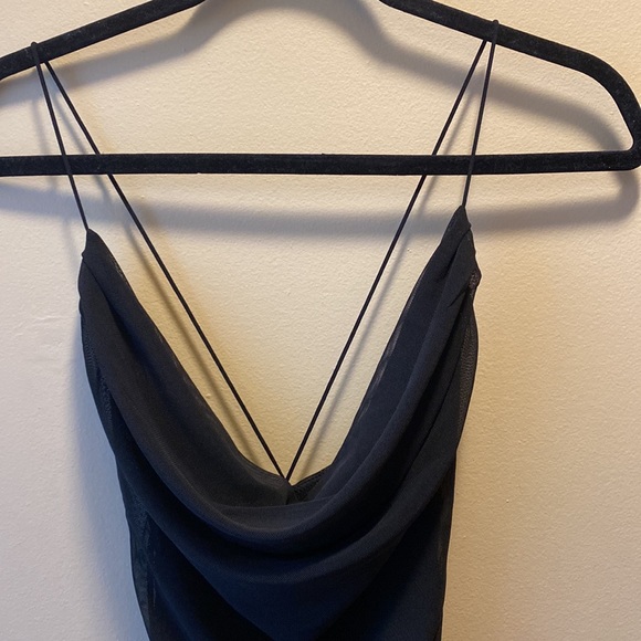 ✨BRAND NEW✨ GARAGE BLACK MESH RUCHED CAMI FITTED DRESS WITH THIN ELASTIC STRAPS - Picture 5 of 9